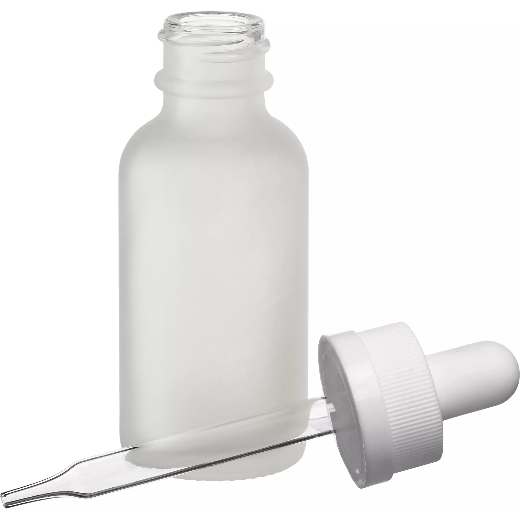 1 oz. Frosted Boston Round Glass Bottle, 20mm 20-400 White Child Resistant Dropper