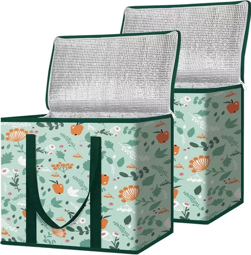 (2 Pack) Insulated Reusable Grocery Bags, Collapsible Cooler Bags