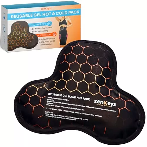 ZENKEYZ Reusable Gel Shoulder Ice Pack - 8x10 Inch, Black, Pack of 1 - Hot & Cold Therapy for Injuries - Flexible Knee Ice Wrap - Ankle Wrap & Back Pain Support Sport Gift for Athletes and Seniors
